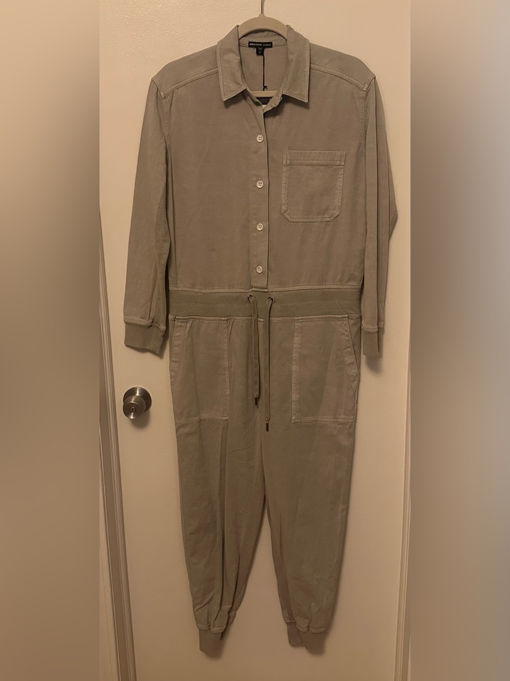 JAMES PERSE Tan Button-Front Utility Jumpsuit